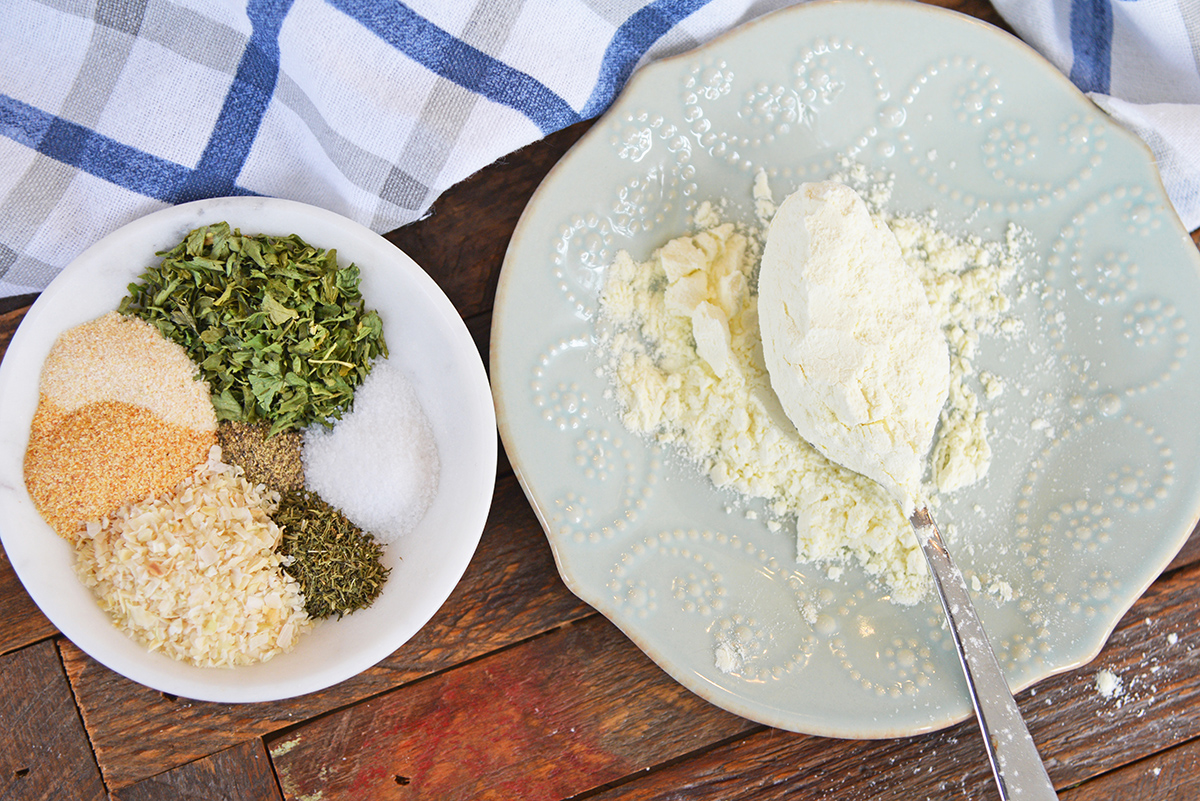 overhead shot of ranch dressing mix and dried buttermilk