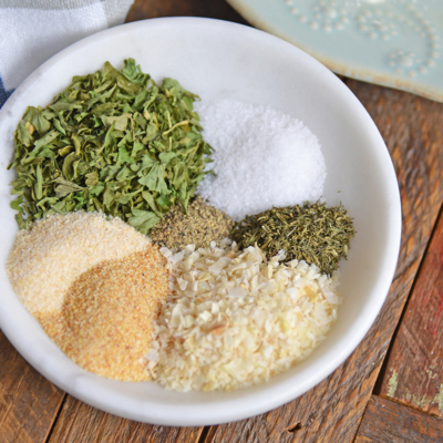 angled shot of bowl of dry ranch seasoning