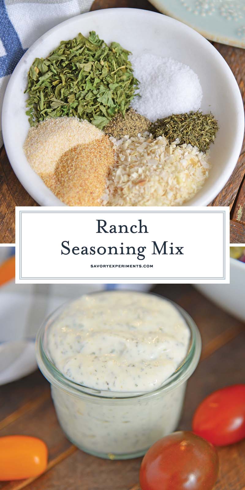 collage of homemade ranch dressing mix