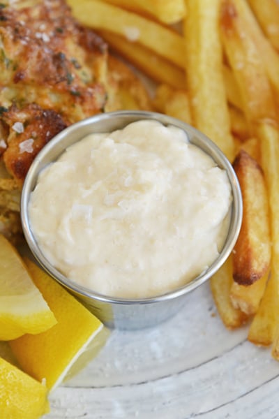 horseradish aioli dipping sauce on a plate