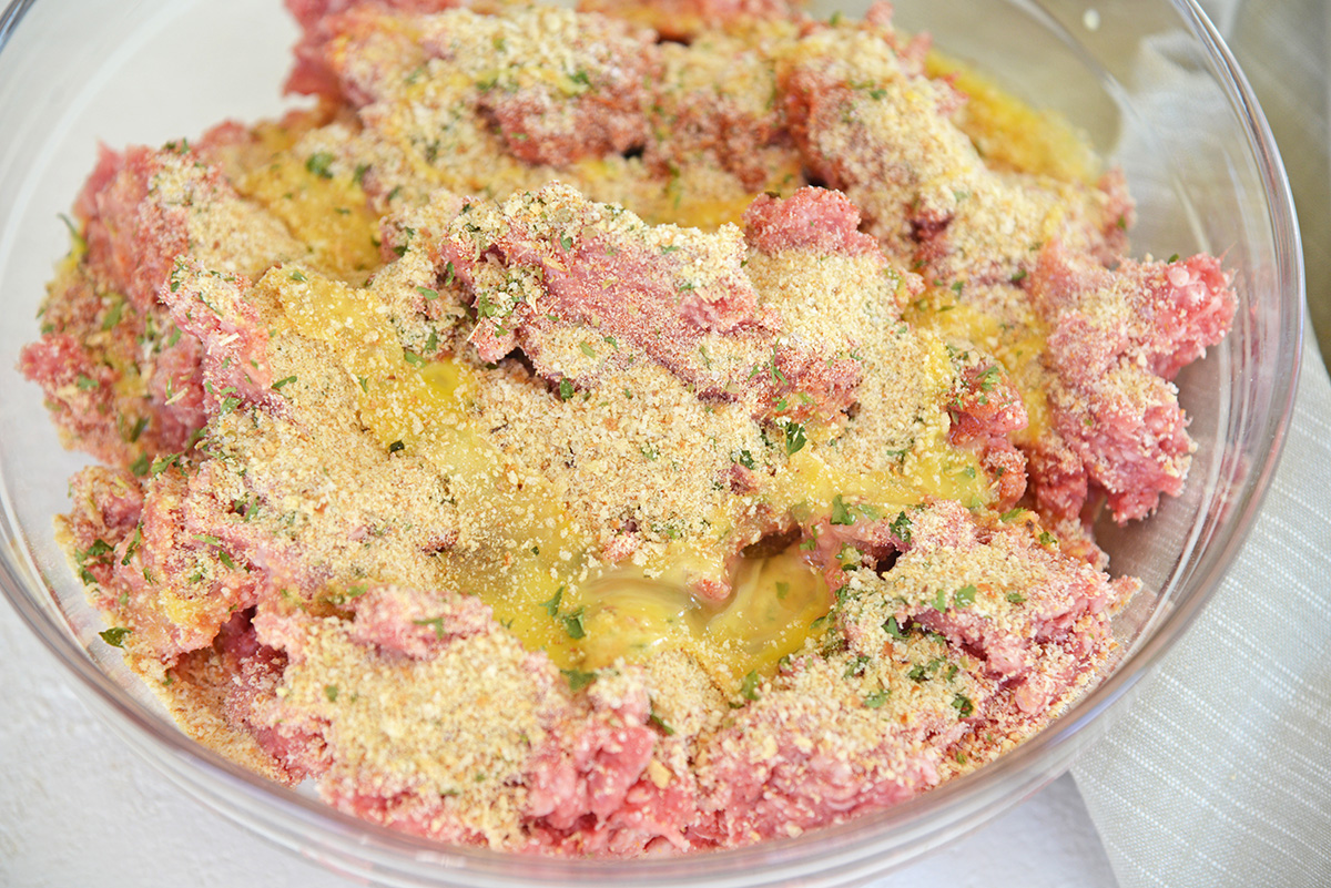 lamb meatball ingredients in bowl