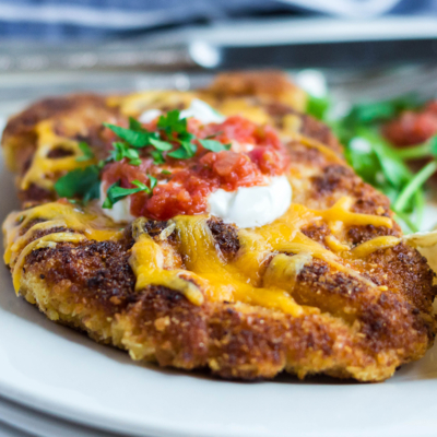 close up angled shot of crispy mexican chicken