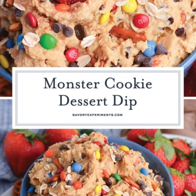 collage of monster cookie dip