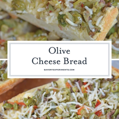 collage of olive cheese bread