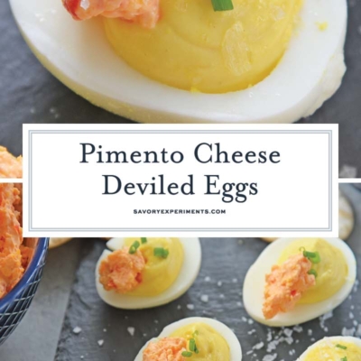 collage of pimento cheese deviled eggs