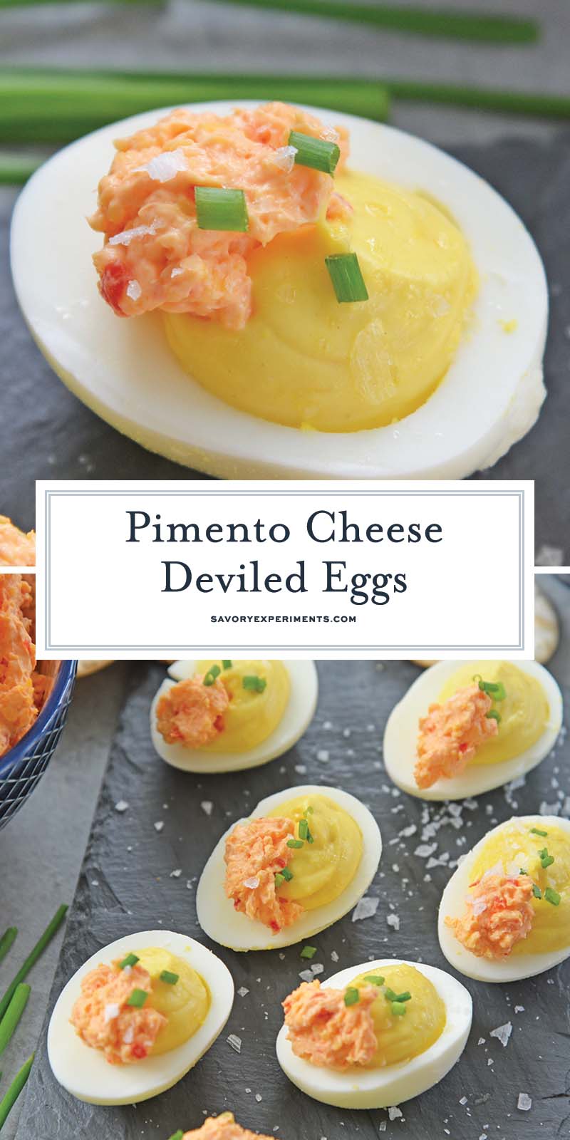 collage of pimento cheese deviled eggs