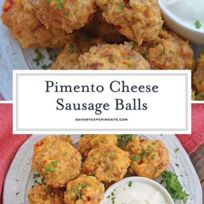 collage of pimento cheese sausage balls