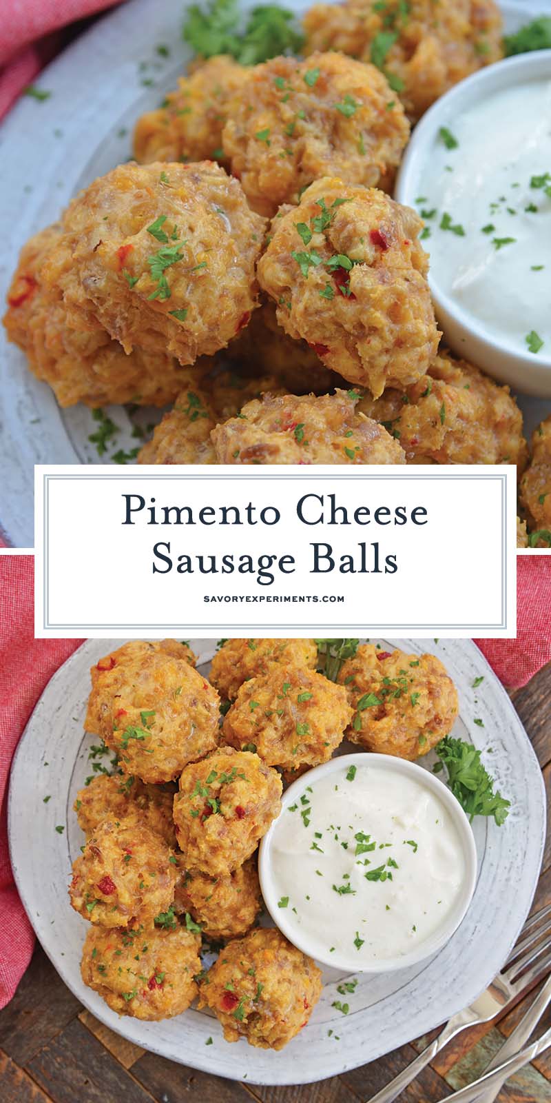 collage of pimento cheese sausage balls