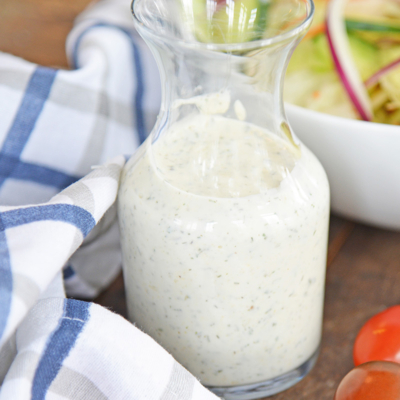 close up of jar of homemade ranch dressing