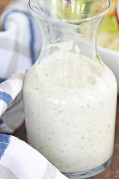 close up of jar of homemade ranch dressing